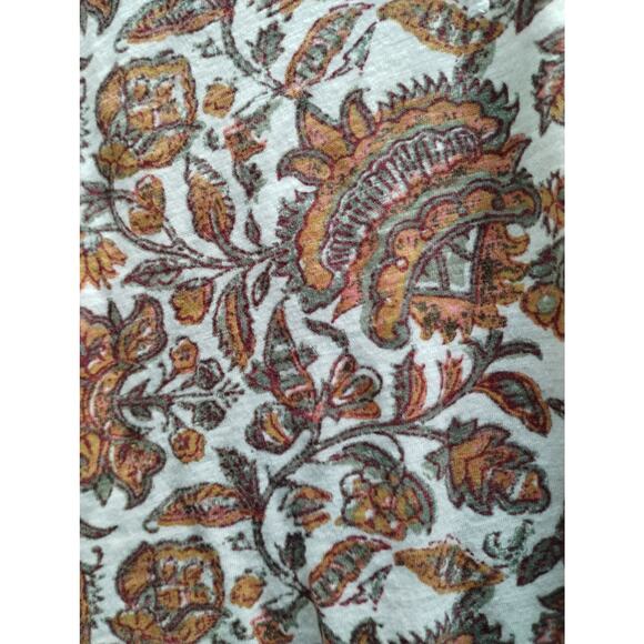 Lucky Brand Size Small Top Paisley Flutter Cap Sleeve Mixed Media Split Tie Neck - Picture 3 of 8